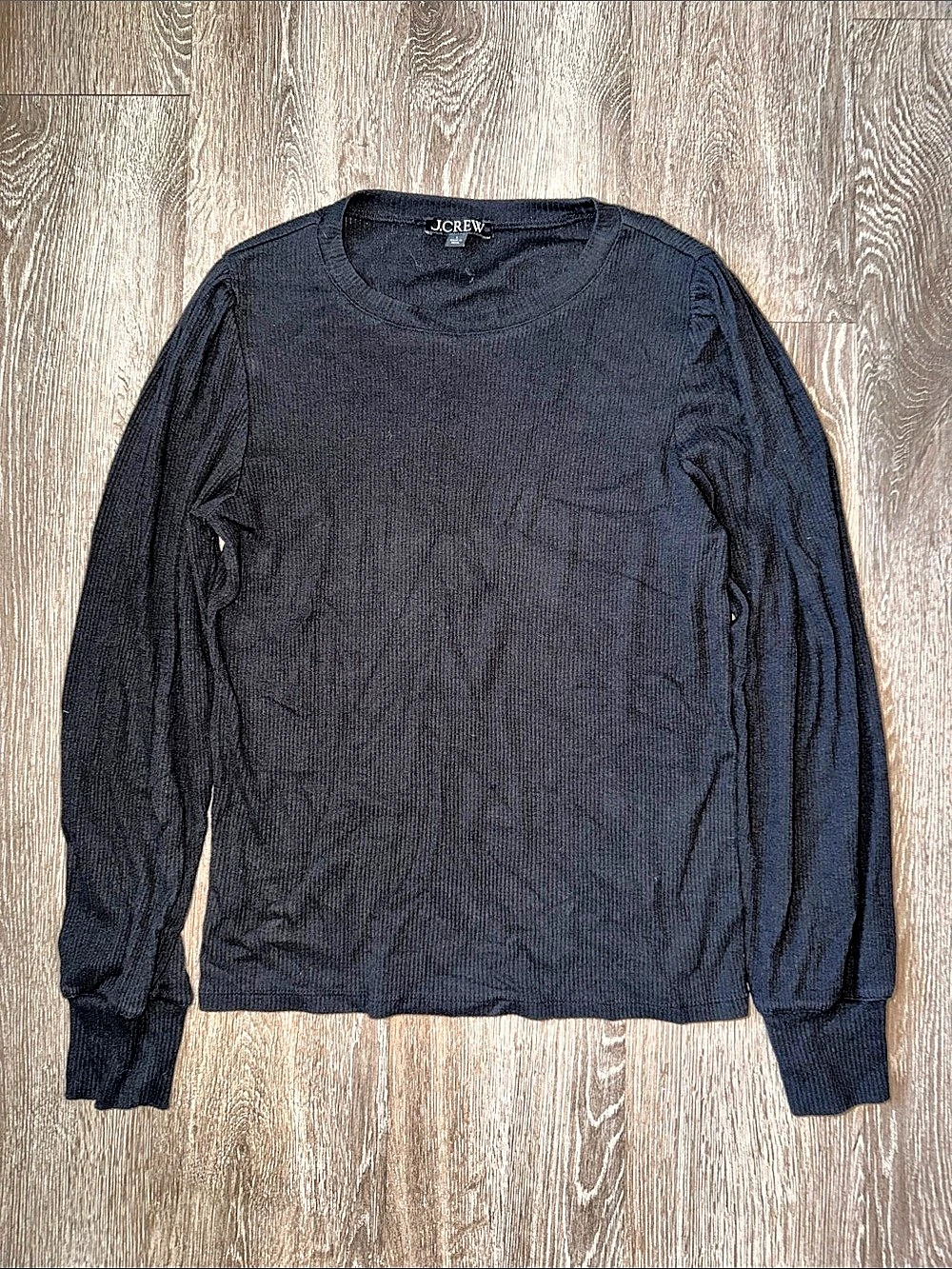 J.Crew Brushed Rib Puff-Sleeve Crewneck Black Large basic minimalist